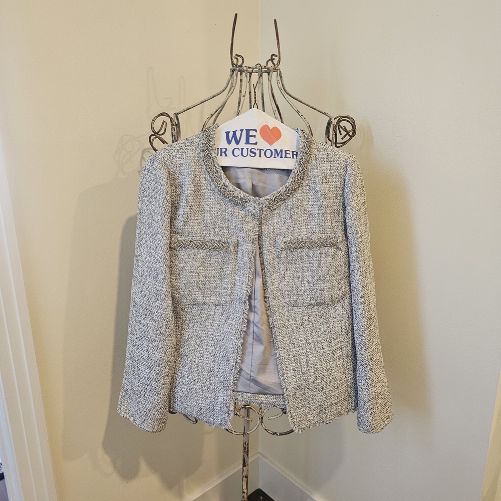 Boston Proper Light Gray Tweed Jacket